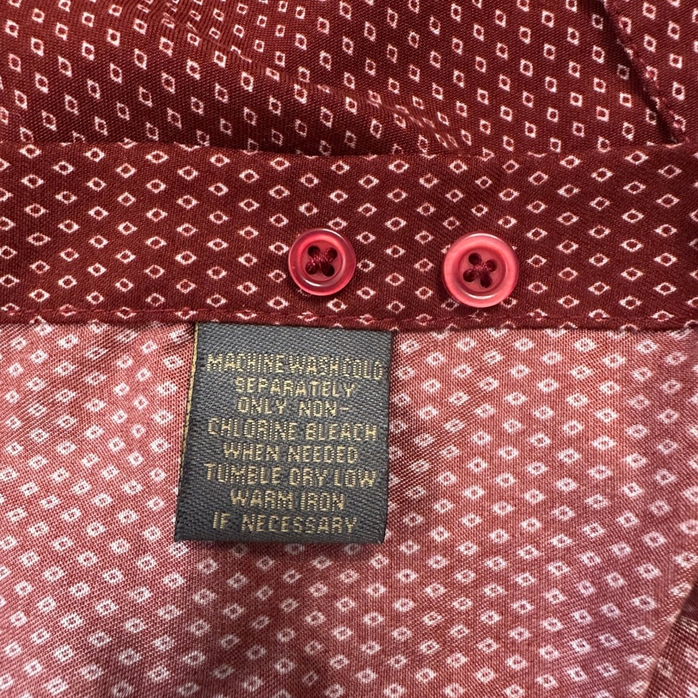 Black Label by Ruffini Italy Mens XL Slim Fit Burgundy Diamond Print Button Down - Picture 8 of 9
